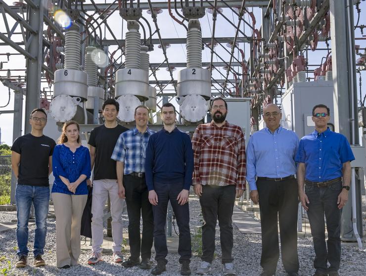 TESLA High-Voltage Circuit Breaker Team L-R: Zhiyang Jin (research engineer in the School of Electrical and Computer Engineering), Lauren Garten (assistant professor in